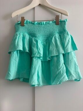 Katie J NYC Girls Tween Aqua Tiered Ruffle Smocked Mini Skirt | size 10-12